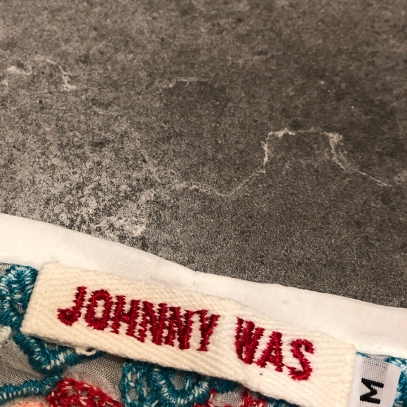 Johnny Was white sheer embroidered blouse button dream catcher dandelion feather - Picture 9 of 10